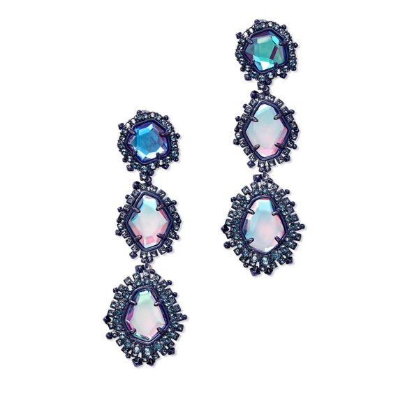 Kendra Scott Elegant Blue Crystal Drop Earrings NWOT, Kendra Scott Aria Gunmetal - Picture 1 of 9